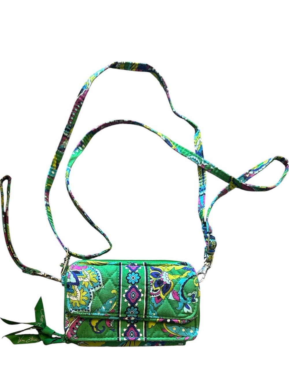 Vera Bradley Emerald Paisley Quilted Crossbody wallet bag with Multicolor Print